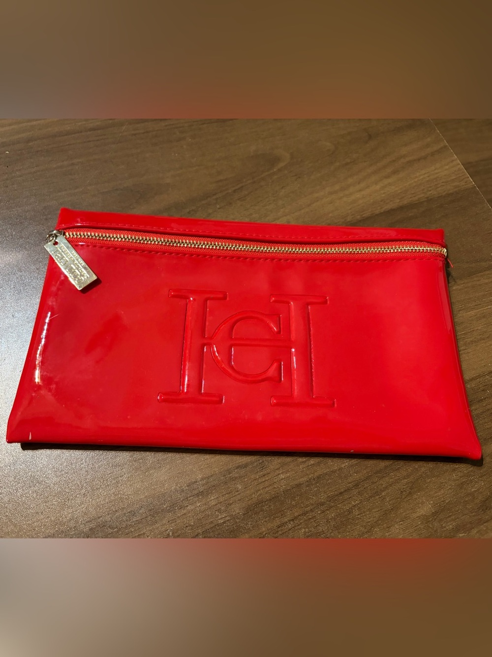 Carolina Herrera Red Patent Leather Zip Clutch